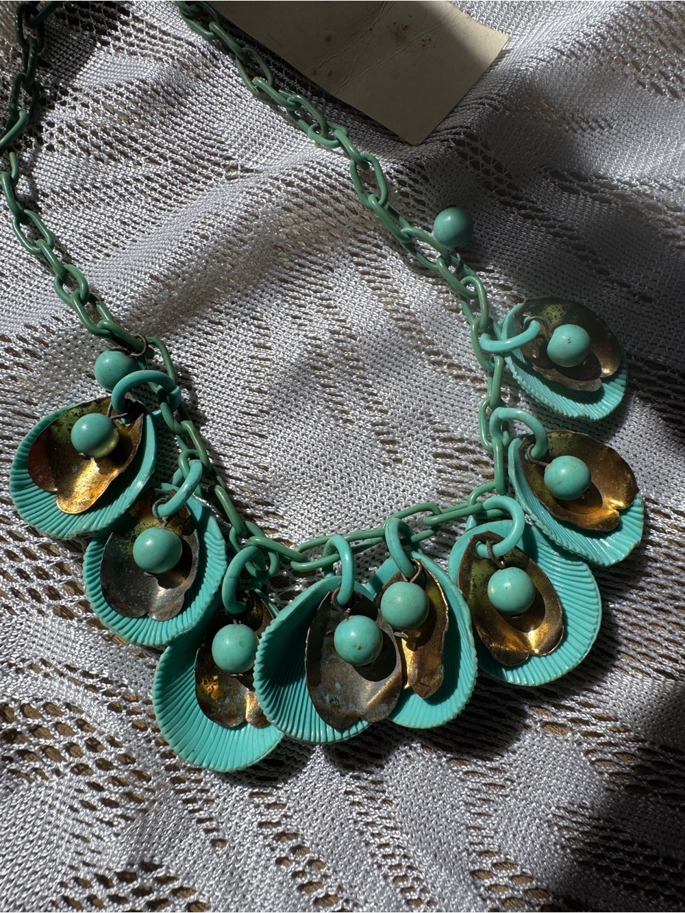 Antique Turquoise and Gold Shell Statement Necklace